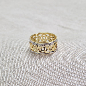 Bague en acier inoxydable ajourée argent et doré