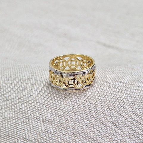 Bague en acier inoxydable ajourée argent et doré