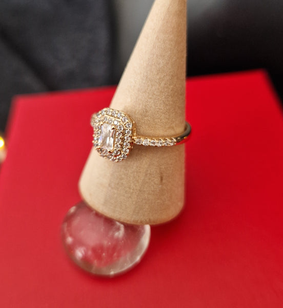Bague en acier inoxydable solitaire carré et strass