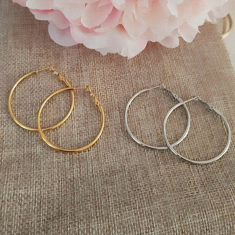 Boucles d'oreille créoles en acier inoxydable 3.5cm