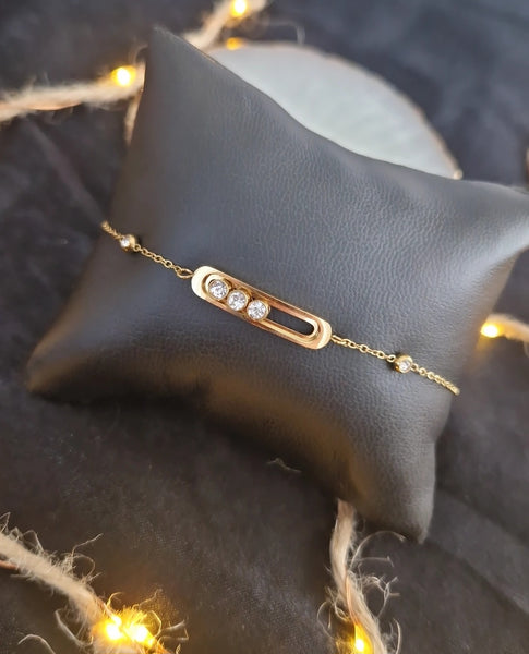 Bracelet en acier inoxydable strass mobiles