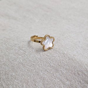 Bague ajustable en acier inoxydable blanc nacré