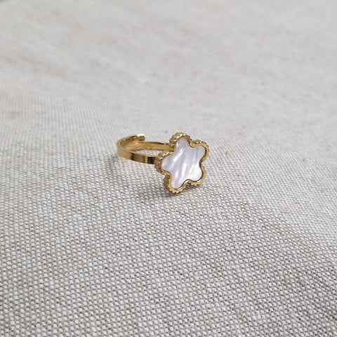 Bague ajustable en acier inoxydable blanc nacré