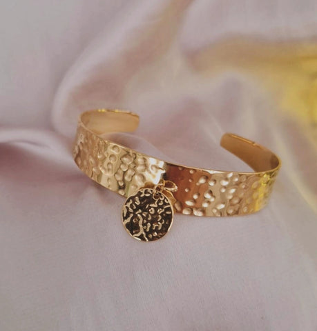 Bracelet jonc breloque en acier inoxydable martelé