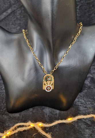 Collier beldi en acier inoxydable porte orientale Bab El Mansour motif Zellige