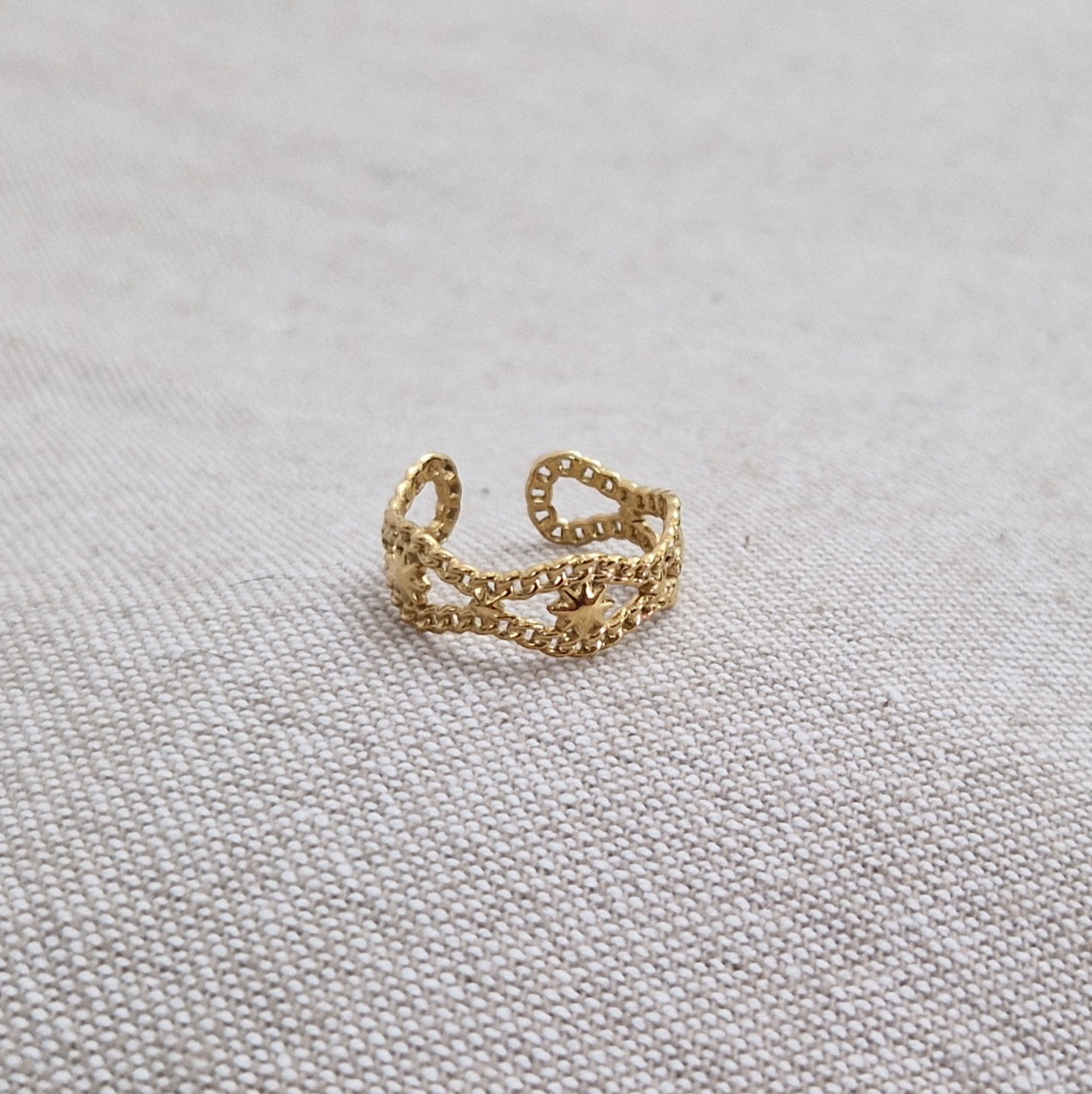Bague ajustable en acier inoxydable double rangs et étoiles