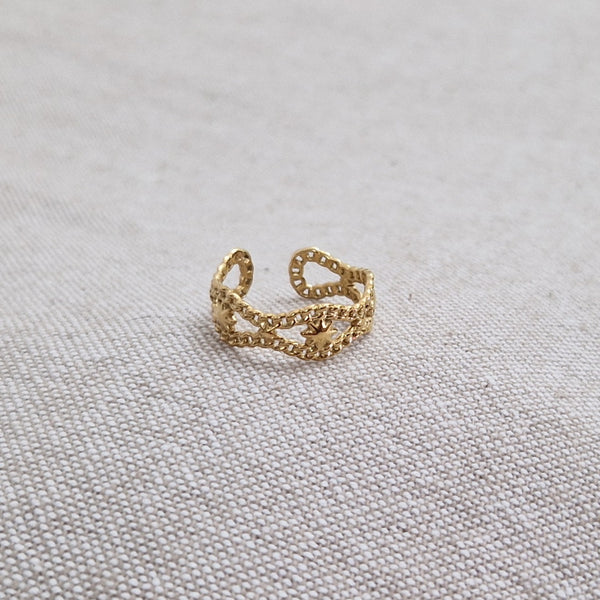 Bague ajustable en acier inoxydable double rangs et étoiles