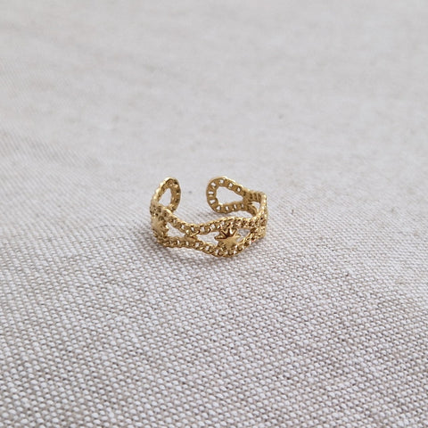 Bague ajustable en acier inoxydable double rangs et étoiles