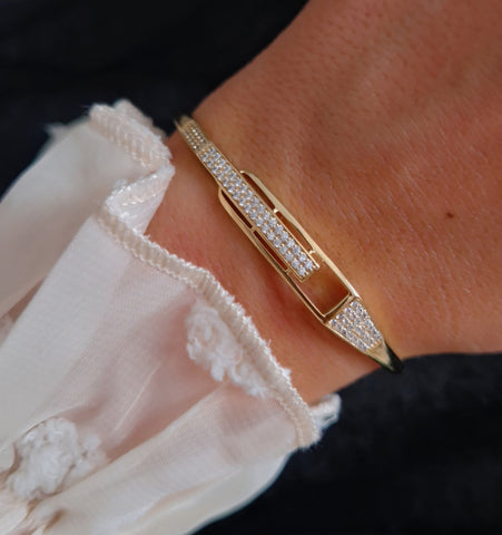 Bracelet jonc en acier inoxydable effet boucles et strass