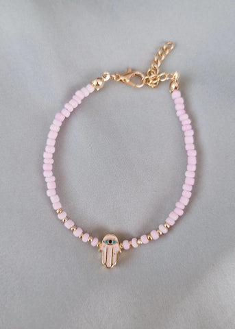 Bracelet fantaisie perles violettes Main de Fatma