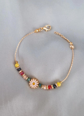 Bracelet fantaisie perles multicolores et Marguerite