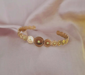 Bracelet jonc en acier inoxydable motifs et pierre jaune