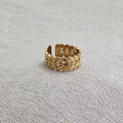 Bague ajustable en acier inoxydable feuilles de laurier