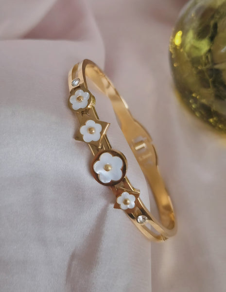 Bracelet jonc en acier inoxydable blancs nacrés