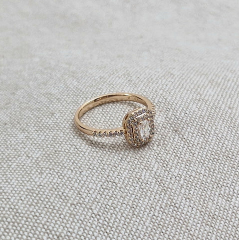 Bague en acier inoxydable solitaire carré et strass