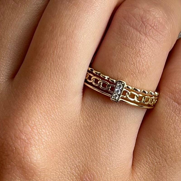 Bague en acier inoxydable strass et maille
