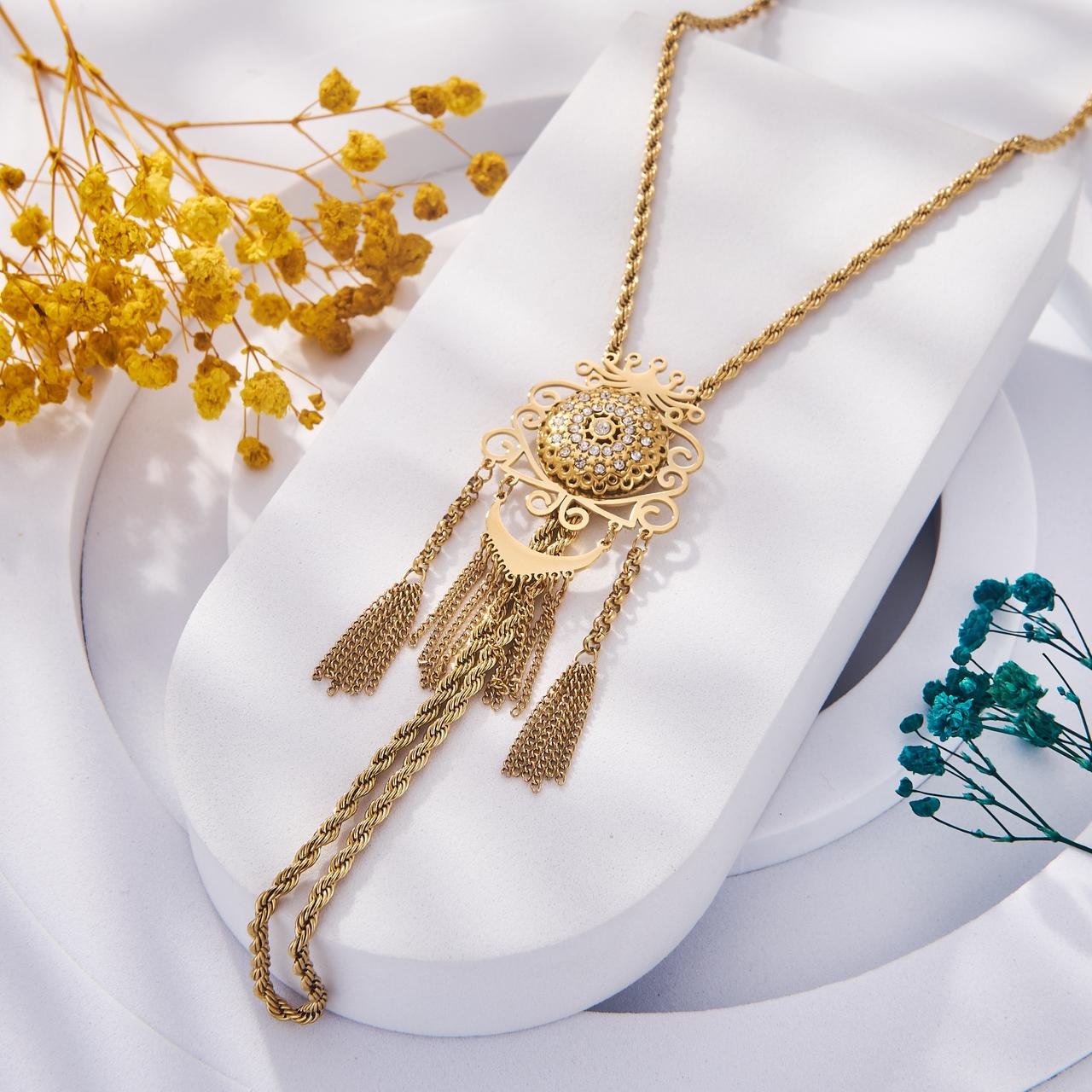 Collier sautoir beldi en acier inoxydable oriental