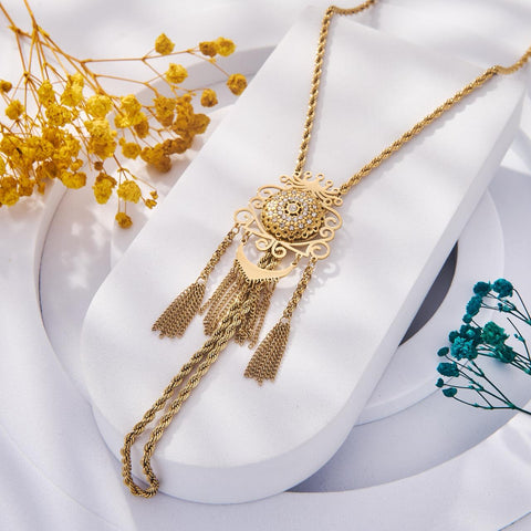 Collier sautoir beldi en acier inoxydable oriental