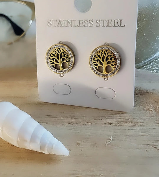 Boucles d'oreilles en acier inoxydable avec arbre de vie et strass