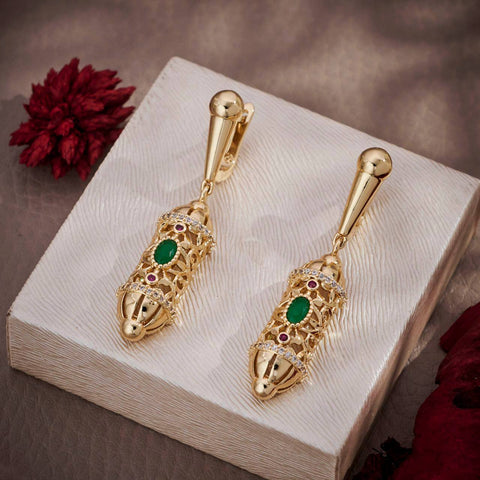 Boucles d'oreilles pendantes style beldi pierre verte